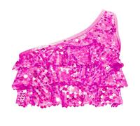 inhzoy Canottiera da Danza Classica Moderna Bambina Monospalla Crop Top Corto da Ballo Latino Americano Lucido Paillettes Maglietta da Danza Hip Hop Jazz Ballo di Strada Rosa 15-16 Anni