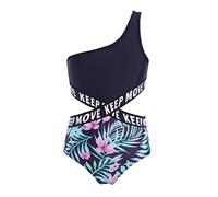 inhzoy Costume da Bagno Bambina Ragazza Bikini Stampato Squame di Pesce Girocollo Senza Maniche Tankini Costume Intero da Spiaggia Mare Piscina Swimwear Beachwear Palmo Nero 12 Anni