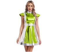 inhzoy Costume da Cadetta dello Spazio Donna Vestito Corto da Alieno Lucido Abito da Danza Ginnastica Tuta Festa a Tema Spaziale Costume Astronauta per Carnevale Halloween Verde M