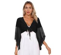 inhzoy Costume da Danza del Ventre da Donna Cardigan in Pizzo Patchwork con Paillettes Top Corto con Scialle con Maniche Vestito da Danza Classica Spettacolo Discoteca Nero A Taglia Unica