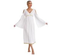 inhzoy Costume da Dea Greca Olimpia Donna Costume da Athena Abito Lungo Angelo Natalizio Elegante Costume Toga Greca Costume Dea Romana Vestito Cosplay della Dea Greca Avorio L