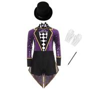 inhzoy Costume da Direttore del Circo Bambina Vestito da Danza con Paillettes Leotard da Maestro del Circo Bodysuit da Banda Majorette Costume Carnevale Festa di Halloween Viola 13-14 anni