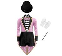 inhzoy Costume da Direttore del Circo Bambina Vestito da Danza con Paillettes Leotard da Maestro del Circo Bodysuit da Banda Majorette Costume Carnevale Festa di Halloween Rosa 13-14 anni