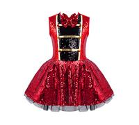 inhzoy Costume da Presentatore del Circo Bambina Ringmaster Costume Carnevale Halloween Direttore di Circo Vestito Danza Classica Paillettes Leotards Ginnastica Senza Maniche Rosso 5-6 Anni