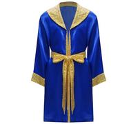 inhzoy Costume da Pugile per Bambino e Ragazzo Mantello da Boxe Muay Thai MMA Kickboxing con Cappuccio Accappatoio da Combattimento Martial Arts Blu A 5-6 anni
