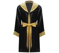 inhzoy Costume da Pugile per Bambino e Ragazzo Mantello da Boxe Muay Thai MMA Kickboxing con Cappuccio Accappatoio da Combattimento Martial Arts Nero A 5-6 anni