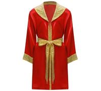 inhzoy Costume da Pugile per Bambino e Ragazzo Mantello da Boxe Muay Thai MMA Kickboxing con Cappuccio Accappatoio da Combattimento Martial Arts Borgogna A 5-6 anni