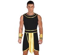 inhzoy Costume da Uomo Faraone Egizio Costume Cosplay Carnevale Halloween Stile Antico Egitto Costume da Dio Greco Romano Senza Maniche Abito Giochi di Ruolo Festa a Tema Nero XL