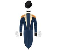 inhzoy Costume Domatore Circo Uomo Costume Carnevale Circo Cappotto da Showman Nappe Giacca da Frac Presentatore del Circo con Cappello Colletto Guanti Abito Festa a Tema Blu scuro S