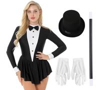 inhzoy Costume Domatrice Presentatrice del Circo Donna Costume da Mago Costumi da Maestro di Circo Vestito Domatrice con Cappello Guanti Costumi Carnevale Halloween Nero S