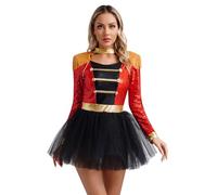 inhzoy Costume Domatrice Presentatrice del Circo Donna Tutu Vestito Domatrice Circo Maniche Lunghe Ringmaster Costume per Festa di Halloween Carnevale Abiti Travestimenti Rosso L