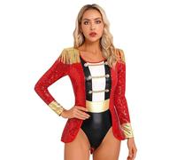 inhzoy Costume Domatrice Presentatrice del Circo Donna Tutu Vestito Domatrice Circo Maniche Lunghe Ringmaster Costume per Festa di Halloween Carnevale Abiti Travestimenti Rosso C S