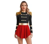 inhzoy Costume Domatrice Presentatrice del Circo Donna Tutu Vestito Domatrice Circo Maniche Lunghe Ringmaster Costume per Festa di Halloween Carnevale Abiti Travestimenti Nero A M