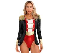 inhzoy Costume Domatrice Presentatrice del Circo Donna Tutu Vestito Domatrice Circo Maniche Lunghe Ringmaster Costume per Festa di Halloween Carnevale Abiti Travestimenti Nero C L