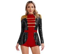 inhzoy Costume Domatrice Presentatrice del Circo Donna Tutu Vestito Domatrice Circo Maniche Lunghe Ringmaster Costume per Festa di Halloween Carnevale Abiti Travestimenti Nero B S