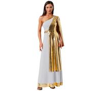 inhzoy Costume Imperatrice Romana Donna Abito Dio Greco Romano Monospalla Vestito Danza Lirica Contemporanea Toga per Romani e Greci Costume Carnevale Halloween Natale Bianco L