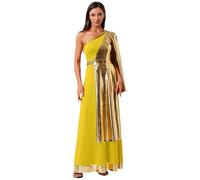 inhzoy Costume Imperatrice Romana Donna Abito Dio Greco Romano Monospalla Vestito Danza Lirica Contemporanea Toga per Romani e Greci Costume Carnevale Halloween Natale Giallo L