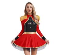 inhzoy Costume Presentatore del Circo Donna Vestito da Banda Majorette con Nappe Paillettes Body da Maestro di Circo Ringmaster Costume Carnevale Festa di Halloween Rosso L