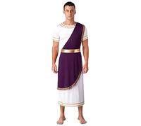 inhzoy Costume Zeus Uomo Costume da Toga Dio Greco Romano Costume Carnevale Halloween Gladiator Costume da Imperatore Romano Vestito Vestaglia Gioco di Ruolo Travestimento Viola A XL