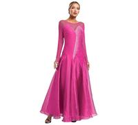 inhzoy Donne Lirico Vestito Danza Moderna Jazz Manica Lunga Abito da Ballo Latino Americano Tango Danza Standard Valzer Vestito da Balletto Ballo Moderno Contemporaneo Rosa Caldo L