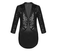 inhzoy Giacca Frac Bambini e Ragazzi Blazer Tuxedo Giacca da Compleanno Matrimonio Nuziale Jacket Slim Fit Tailcoat con Paillettes Cappotto Gentiluomo Giacca Formale Nero 11-12 Anni