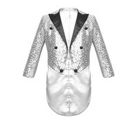 inhzoy Giacca Frac Bambini e Ragazzi Blazer Tuxedo Giacca da Compleanno Matrimonio Nuziale Jacket Slim Fit Tailcoat con Paillettes Cappotto Gentiluomo Giacca Formale Argento 9-10 Anni