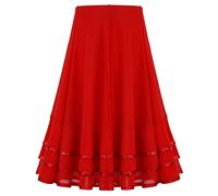 inhzoy Gonna da Danza Moderna Jazz Latino Bambina Gonna Flamenco Swing Gonne Lunghe a Vita Elastica Skirt Costumi di Ballo da Salsa Danza Samba Rumba Salsa Dancewear Rosso 7-8 Anni