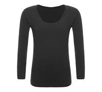 inhzoy Intimo Termico per Bambina Maglietta Maniche Lunghe Tinta Unita Thermal T-Shirt Camicia Top Sportivo da Danza Classica Ginnastica Abbigliamento Casual Maglia Termiche Nero A 7-10 Anni