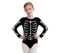 inhzoy Scheletro Costume Travestimento Bambino e Bambina Body Danza Classica Ginnastica Artistica Balletto Leotards Bodysuit Costume Carnevale Halloween Natale Bianco 11-12 anni