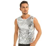 inhzoy T-Shirt da Uomo con Paillettes Canotta Serbatoio Smanicato Vest Top Lucido da Ballo Danza Jazz Latino Tank Top per Club Discoteca Dancewear Canottiera Estiva Bianco XXL