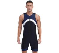inhzoy Tuta Intera Sportiva Uomo Triathlon Trisuit Completo Ciclismo Senza Maniche Estivo Colore a Contrasto Bodysuit da Allenamento Jogging Corsa Body da Ginnastica Swimwear Blu scuro L