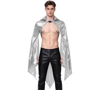 inhzoy Uomo Manica Lunga Gothic Jacket Cappa Vichinga Del Rinascimento Mantello In Stile Rinascimentale Harness Corpo Pettorale Clubwear Argento 3XL