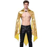 inhzoy Uomo Manica Lunga Gothic Jacket Cappa Vichinga Del Rinascimento Mantello In Stile Rinascimentale Harness Corpo Pettorale Clubwear Oro M