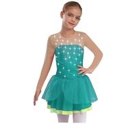 inhzoy Vestito da Pattinaggio Artistico Bambina Maniche Lunghe Abito da Balletto Danza Classica Ballerina con Strass Body Ginnastica Artistica Costume da Danza Performance Verde 11-12 Anni