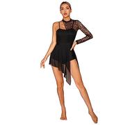 inhzoy Vestito da Pattinaggio Artistico Donna Balletto Leotard da Ginnastica Monospalla in Pizzo Tuta Danza Classica Moderna Lirica Jazz Abito da Ballo Latino Samba Rumba Tango Nero M
