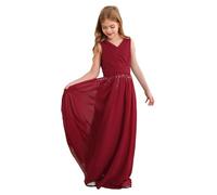 inhzoy Vestito Principessa Bambina Abito da Cerimonia Damigella d'Onore Matrimonia Elegante Vestito da Sposa Nozze Festa di Compleanno Prima Comunione con Strass, 6-14 Anni Borgogna 9-10 Anni
