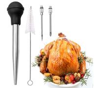 Iniettore per marinata in acciaio inossidabile 304 - siringa per infusione di sapori per tacchino, bistecca e barbecue, condimento di carne e vino, strumento per grigliare