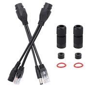 Iniettore PoE da 2 pezzi e kit splitter PoE, cavo adattatore DC12V POE Splitter iniettore impermeabile non standard, cavo di rete standard Cat5/5e/6 10/100Mbps(Nero)