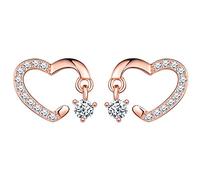 Inifinite U- orecchini da donna e ragazza, in argento Sterling 925, a forma di cuore, oro rosa, intarsiato con pietre brillanti