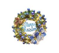 INIFLM Ghirlanda natalizia con luci da 40,5 cm, colore blu, ghirlanda artificiale con motivo a forma di bacche, palline di pino, decorazioni per feste, porte, pareti e decorazioni per la casa