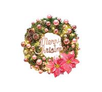 INIFLM Ghirlanda natalizia con luci da 40,6 cm, rosa artificiale, ghirlanda natalizia con palline di bacche, palline di pino, ornamenti per feste, porte, pareti e decorazioni per la casa