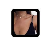 Inilbran Boho Collana con monete a strati Girocollo Collane con ciondolo a barra verticale Collana girocollo con stella vintage Collana con catena a disco in oro Y Collana gioielli per donne e ragazze
