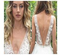 Inilbran Boho Collana con sfondo di strass a strati Collana con retro in cristallo d'argento Collana con catena lunga con strass sul retro Collane a catena per il corpo scintillanti CZ Gioielli per