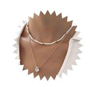Inilbran Boho Collana girocollo con perline a strati Collana con pendente in cristallo a goccia vintage Collana con catena con perline di semi bianchi Collana con pendente a goccia d'acqua in oro