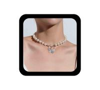 Inilbran Boho Collana girocollo di perle Collana con ciondolo a farfalla in argento Girocollo Collana con catena di perle in argento Collana con farfalla 3D vintage per donne e ragazze