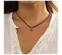 Inilbran Boho Collana girocollo in pelle con occhio diabolico Collana in pelle nera Collana con occhio di demone in argento Collana con ciondolo a forma di occhio blu vintage Gioielli per donne