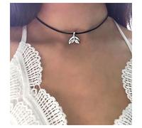 Inilbran Boho Collana girocollo in velluto nero Collana con ciondolo a coda di sirena in argento Collana girocollo in pelle scamosciata punk Collana con clavicola con cordino in pelle scamosciata