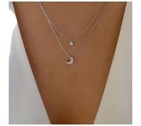 Inilbran Boho Layered Moon Star Collana Vintage Moon Pendant Collana Silver Crystal Star Moon Collana Celestial Moon Crescent Collana girocollo Gioielli per donne e ragazze