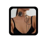 Inilbran Boho Leopard Stampa Collana in pelle floreale Collana vintage a strati Collana Flower Collana Nera Collane a corda di cera lunga Nera Collane a corda impermeabile regolabile Gioielli per