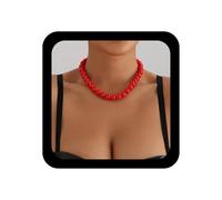 Inilbran Boho Red Pearl Choker Red Bead Pearl Strand Necklace Chain Gioielli a catena di colletti di grandi dimensioni per donne